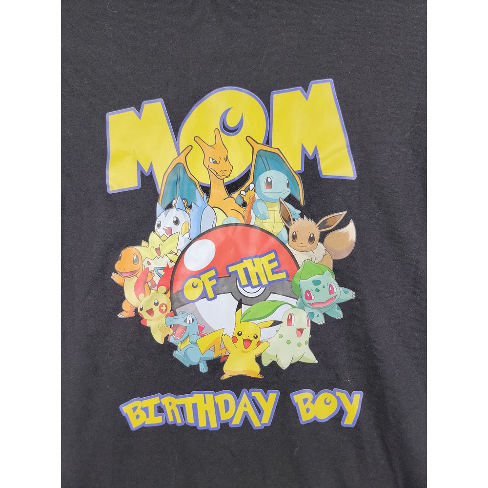 Gildan Pokemon Mom of the Birthday Boy Graphic T-Shirt Black Medium